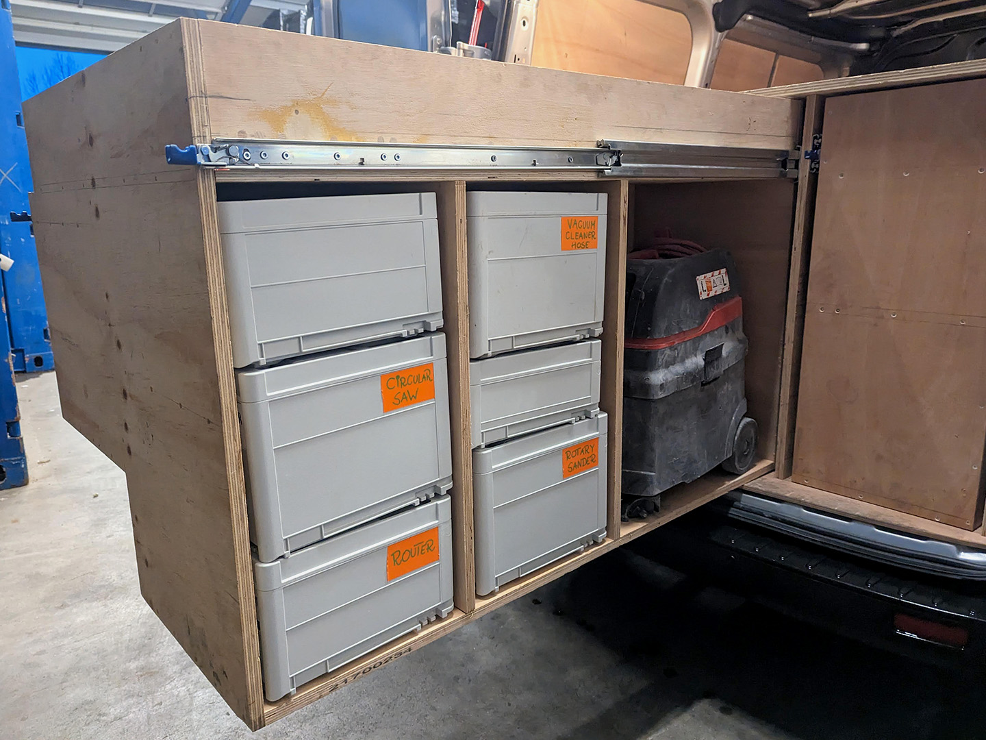 car modifications with pull-out drawers and shelves