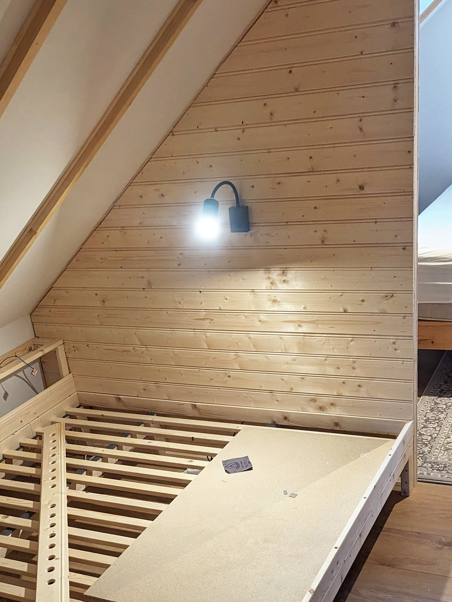wooden attic construction with lighting